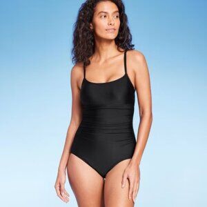 NEW Women's Full Coverage Shirred Front One Piece Swimsuit Kona Sol™ Black L